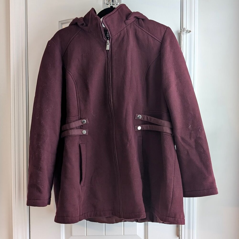 D.E.T.A.I.L.S. Int XXL Women's Burgundy Pea Coat Waist Accent Hooded